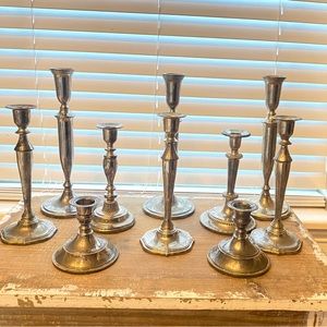 Set of 10 Silver/Silver Plated Candlesticks